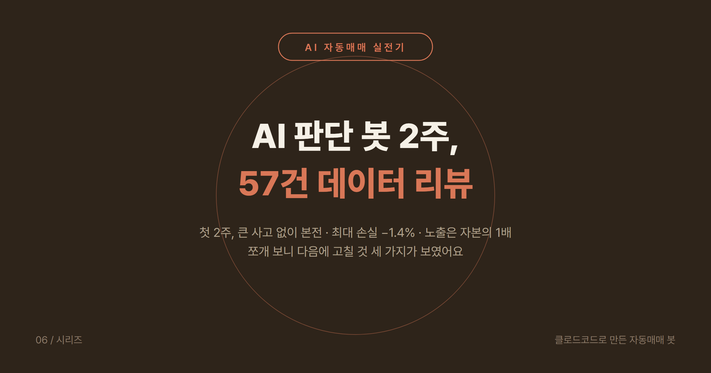 클로드코드(Claude Code) 자동매매 봇 (6) AI 판단 단타 봇 2주 라이브 리뷰: 57건 본전을 지키며 배운 것, AI 재량 청산은 평균 0, 승률과 손익비의 함정, 확신 문턱과 5일 무체결