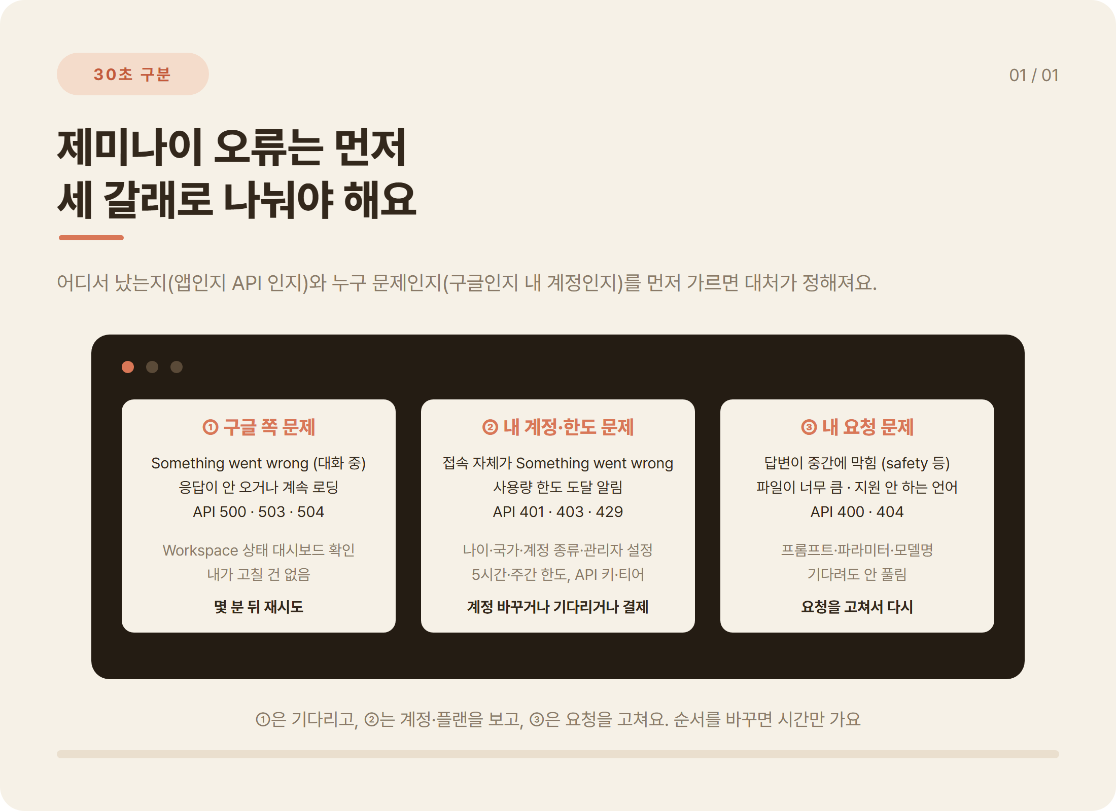 제미나이(Gemini) 오류 30초 구분: 구글 쪽 문제, 내 계정·한도 문제, 내 요청 문제 세 갈래